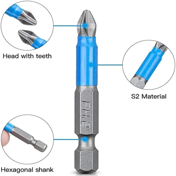 12 stk S2 stål magnetiske skruetrækker bits 50 mm anti-skrid stål