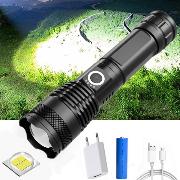 P50 lommelygte genopladelig USB teleskopisk zoom LED lommelygte