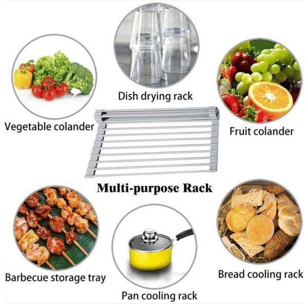 Rullbar Oppvaskstativ, 52*33CM, Grå, 100% BPA-fri Sammenleggbar