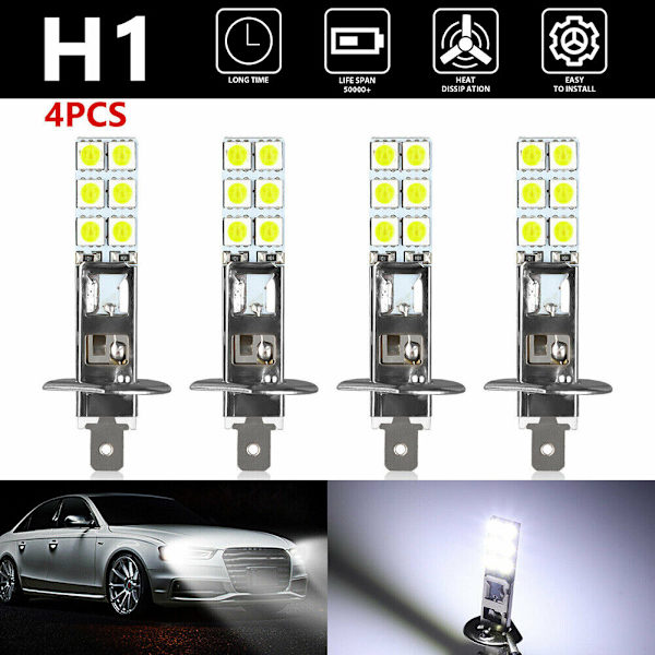 4 kpl H1 6000K Valkoiset LED-ajovalot Sarja Sumuajovalot