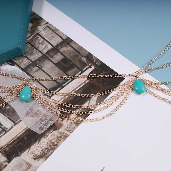 Boho Lagdelt Turkis Hodebånd Hodekjede Gull Tassel Dangle DXGHC