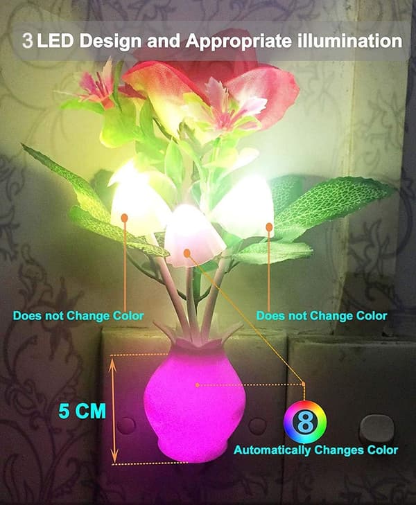 2-pak, LED-natlampe i svampeform med blomst