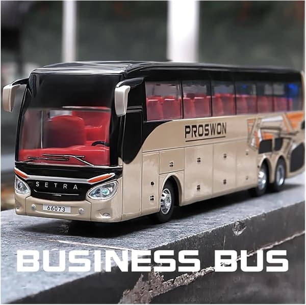 1/32 Setra Lyxig Buss Legetøjsbil Diecast Miniaturemodel Pull Back Lyd & Lys Pædagogisk Samling Gave Til Dreng Børn Gold