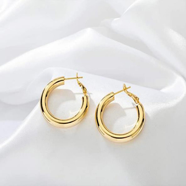 Guld Chunky Hoop Örhänge Set Kvinnor Hypoallergena Tjocka Ope DXGHC