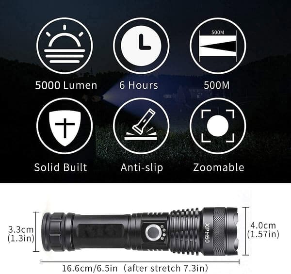 Ultra Tehokas LED-Taskulamppu 5000 Lumenia USB-Lataus, Äärimmä