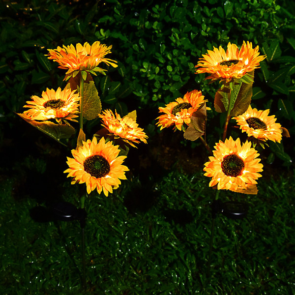 Sunflower Solar Lights Outdoor, med 3 solrosor, vattentät Sola