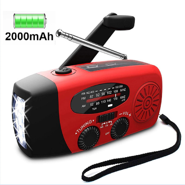 Bærbar Solradio Værradio Nødradio 2000mAh Håndsveiv R