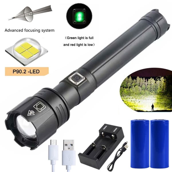 P90.2 Teleskopisk Zoom Lommelykt Sterk Lysstripe LED Strøm