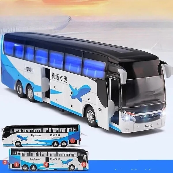1/32 Setra Lyxig Buss Leksaksbil Diecast Miniatyrmodell Pull Back Ljud & Ljus Pedagogisk Samling Present Till Pojke Barn Airport Express
