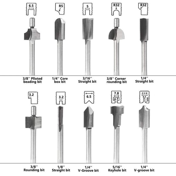 10 stk. 3mm 1/8\" Mini Skaft HSS Joiner Fræser Bits Træbearbejdning DXGHC