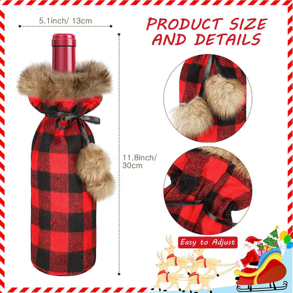 6 Styk (Rød) Jule Buffalo Plaid Vinflaskeovertræk Plaid Win