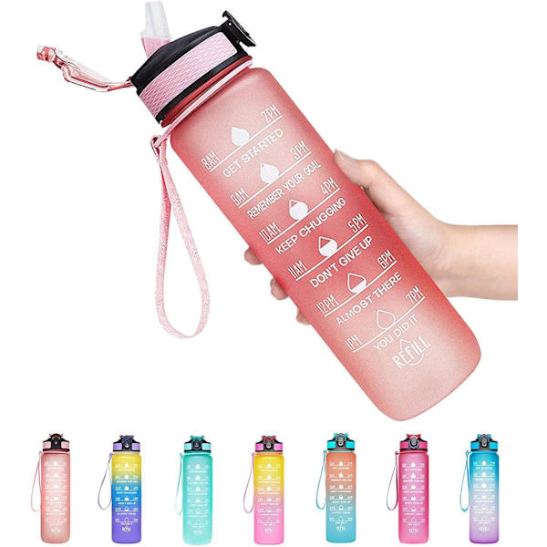 Pink, 32oz Lækagesikker BPA-fri Vandflaske med Tidsmarkering