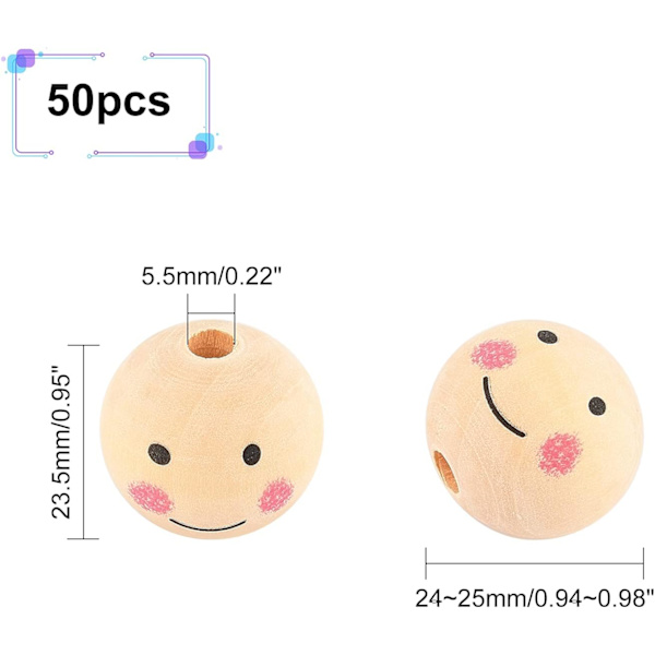 50 kpl Puupäähelmet, 25mm Suuret Luonnonpuuhelmet Pyöreät DXGHC