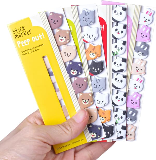 Søte Dyre Sticky Notes, 4 stk Dyreformede Limlapper, Mini
