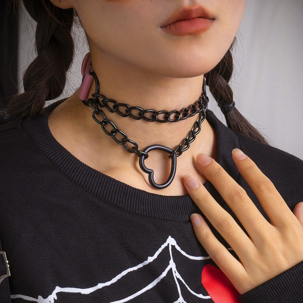 Retro Gotisk Kärlekskedja Kort Halsband Kedja Punk Metall PU Söt Co