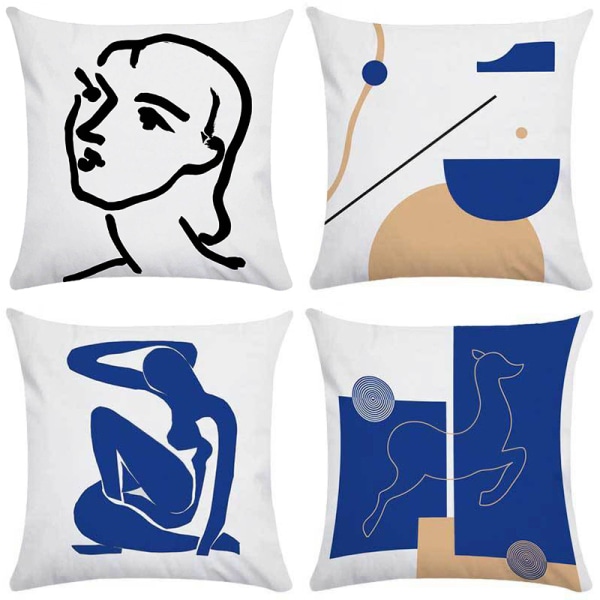 4-piece luxury style pillow cover, retro art abstract blue pillow