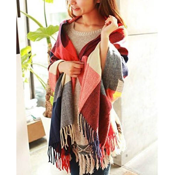 Sjal til kvinder vinter imitation cashmere plaid sjal mænd og kvinder