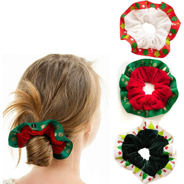 Sæt med 3 julescrunchies Elastiske hårscrunchies til kvinder DXGHC
