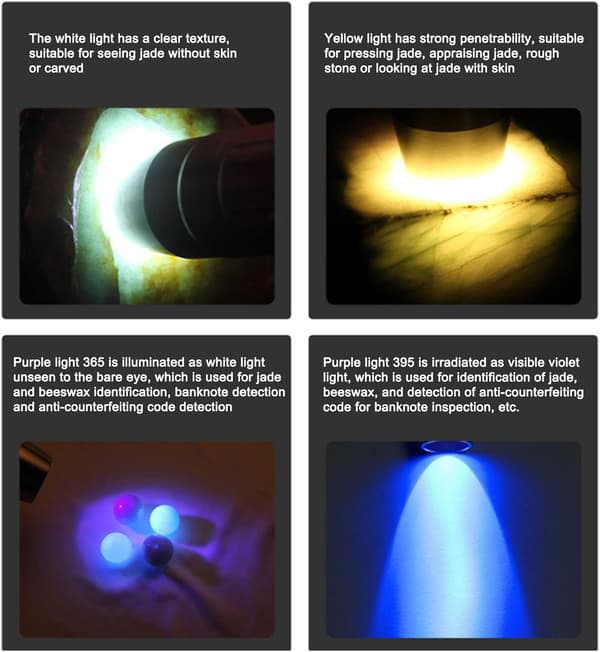 UV LED Ficklampa, Jade Ädelstensidentifieringslampor, Vit, Ye
