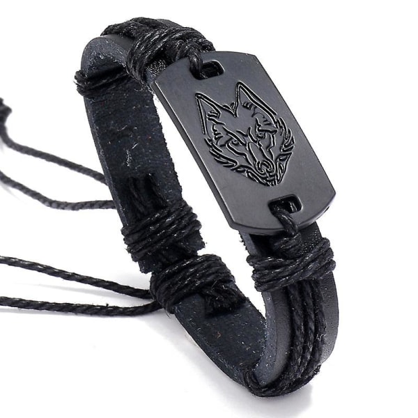 Europeiskt och amerikanskt punk läderarmband svart varghuvud