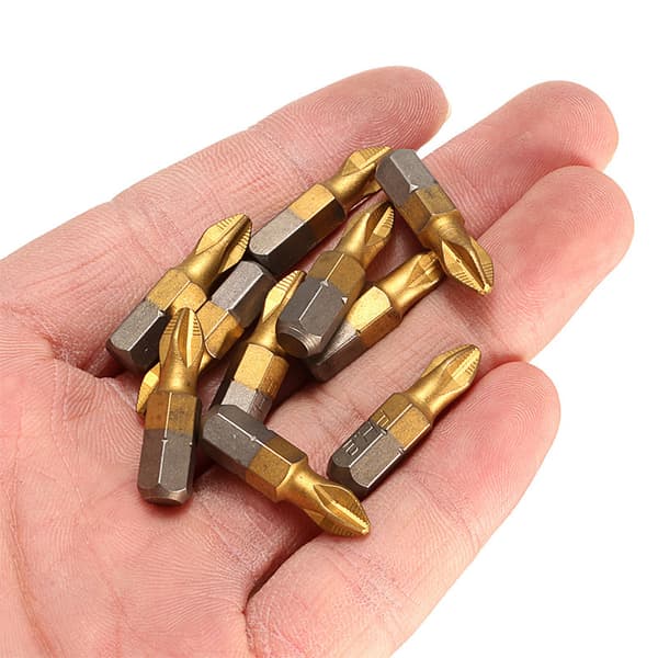 10 st PH2 Phillips Borr Titanium Skaft 25mm Längd Halksäker Magn