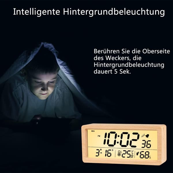 Trä Digital Väckarklocka, LED Väckarklocka Tyst Digital C