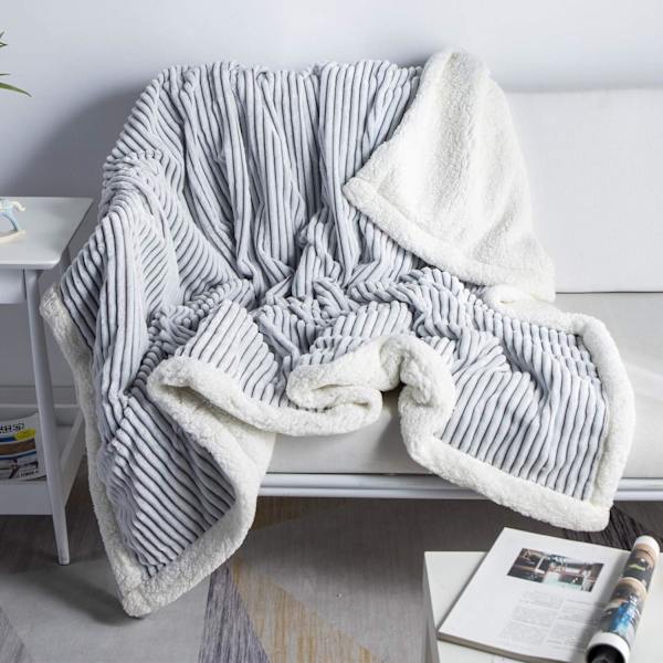 Sherpa-tæppe Fleece-kast – 39x59, Grå & Hvid – Blødt, Plys