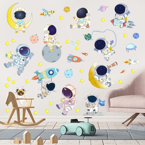 Piirretty luova kosmos avaruus planeetta astronautti seinätarra lapselle