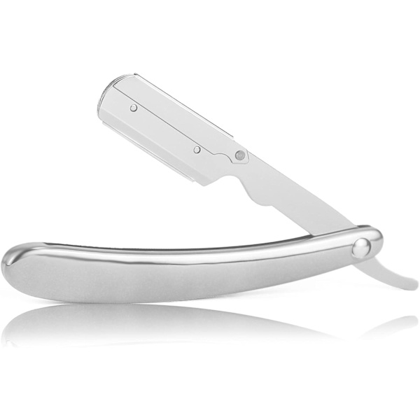 （Sølv）Rett barberkniv for barbering Topp kvalitet sammenleggbar