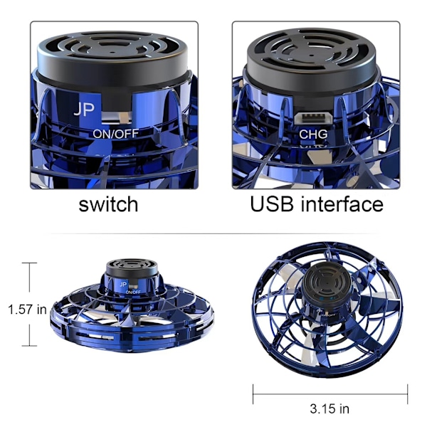 Drone-lignende flygende spinner-bumerang med LED-lys for barn