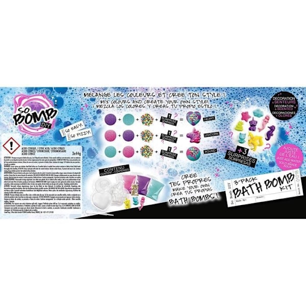 Kit SO BOMB DIY - 3 kpl - Yksisarvinen, Sydän & Timantti - Valmista omat poreilevat kylpyveteet! Set med 3 Unicorn Bath Bombs - Hjär
