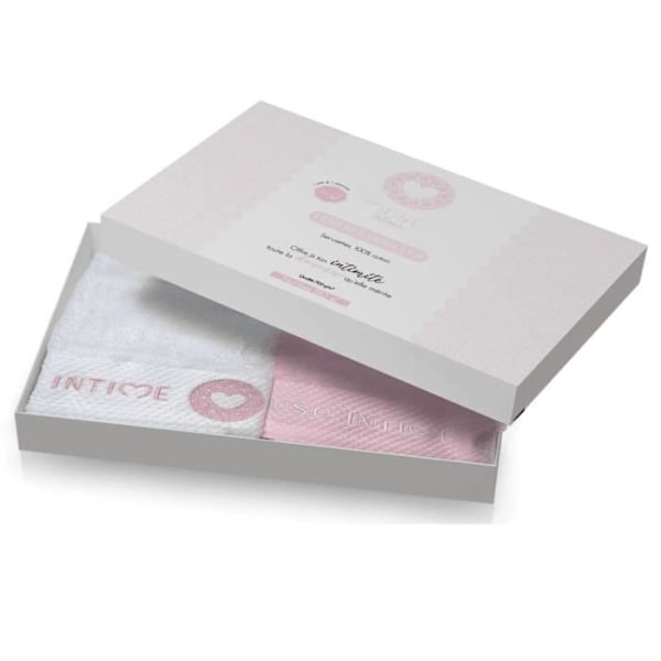 Bomullshandduk - Musc Intime - Softness box - 2 st - 100% ekologisk - 700g/m2 rosa + vit