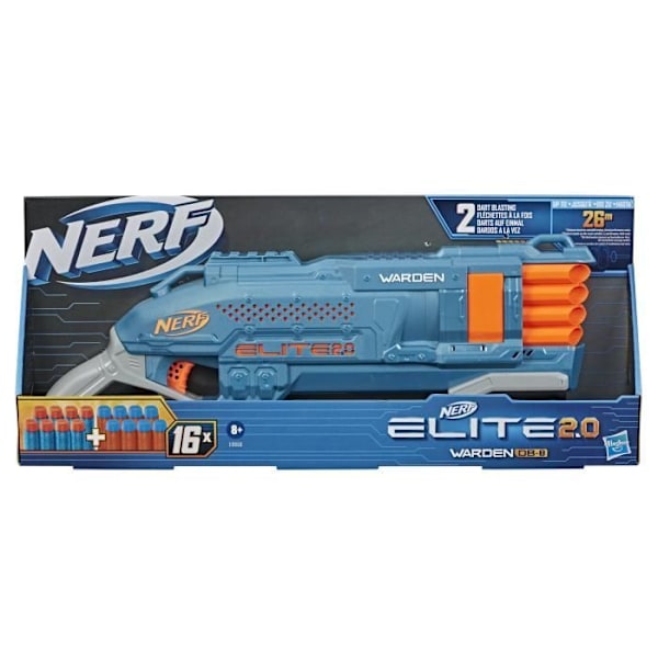 NERF - Elite 2.0 - Blaster Warden DB-8 16 dartpile NERF - affyrer 2 dartpile ad gangen - taktisk skinne til tilpasning Flerfarvet
