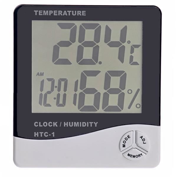 HTC-1 LCD digital termometer - QIFULL - Vit - Temperatur, Fuktighet, Klocka, Alarm Vit