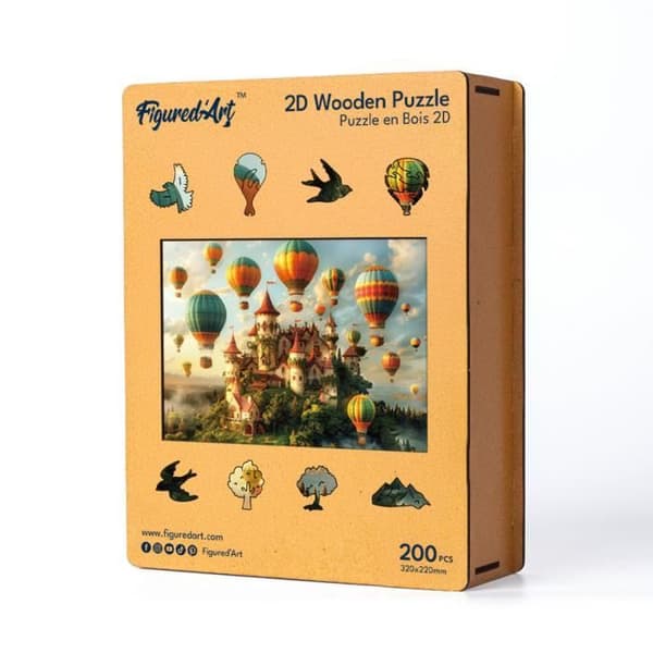 Trä pussel - FIGURED'ART - Slott och luftballonger - 200 bitar - 32x22 cm - Laserskärningar