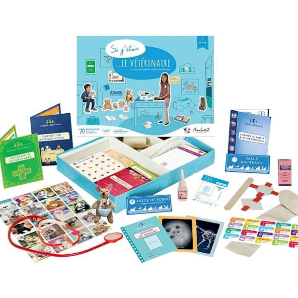 Amulette - Laatikko Jos Olisin Eläinlääkäri - Kouluttava peli 6-10-vuotiaille - 70+ Tarviketta eläinten hoitoon leikkimiseen