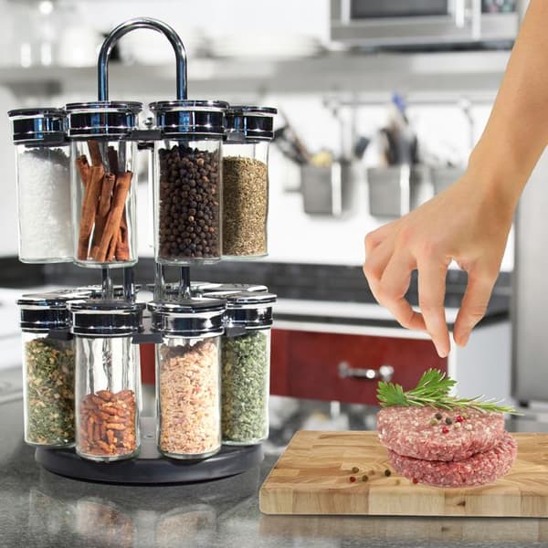 Maustekaruselli - COOK CONCEPT - 2 Tasoa - 16 Purkkia - Musta ja Läpinäkyvä