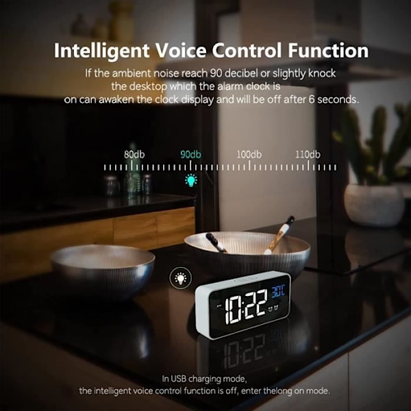 LATEC Digital Väckarklocka, LED Väcker Klocka med Snooze Funktion, USB Laddningsportar (Vit)95