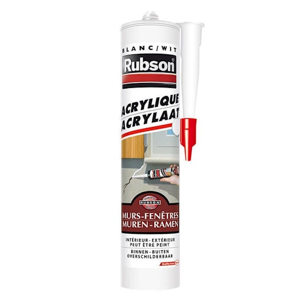 Akrylspackel - Rubson - 280ml patron - Vit - Fuktbeständig - Målningsbar efter torkning Vit
