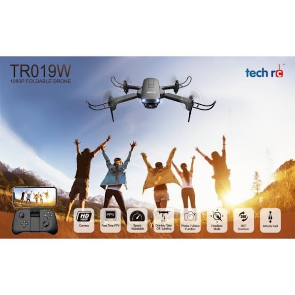 TECH RC TR019W Drone med 1080P Kamera Mini Drone Foldbar