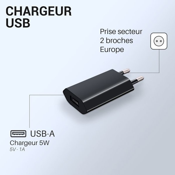 Kompakt USB-oplader til stikkontakt 1A sort SACHET