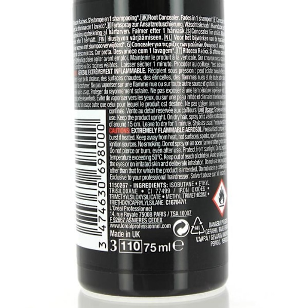 Juuripeittosuihke - L'Oréal Professionnel - Hair Touch Up - Musta - 75ml - Sekä miehille että naisille sort
