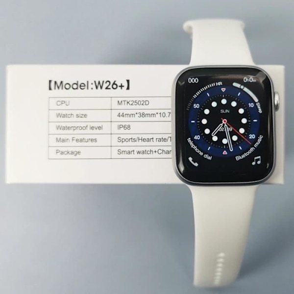 Älykello Smartwatch Malli W26+ MTK2502D Mitat 44 x 38 x 10,7 mm silikonihihna Valkoinen