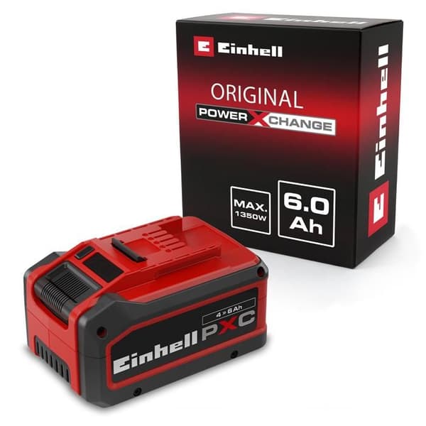 Einhell Batteri 6,0 Ah PXC PLUS (Lithium-Ion, 18 V, 4-6 Ah Multi-Ah, til alle Einhell PXC apparater) Svart och röd