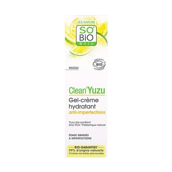 Gelkräm Återfuktande - So'Bio Étic - Clean'Yuzu - 40ml - Anti-fläckar - Icke fet