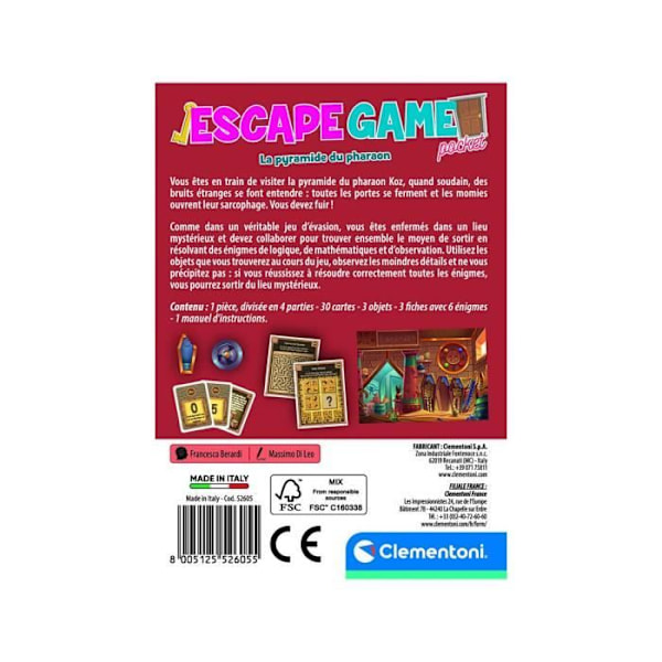 Peli lautapeli Escape Game Pocket - Pharaonipyramidi - Clementoni - Lapsi - 2 pelaajaa tai enemmän - Ruskea
