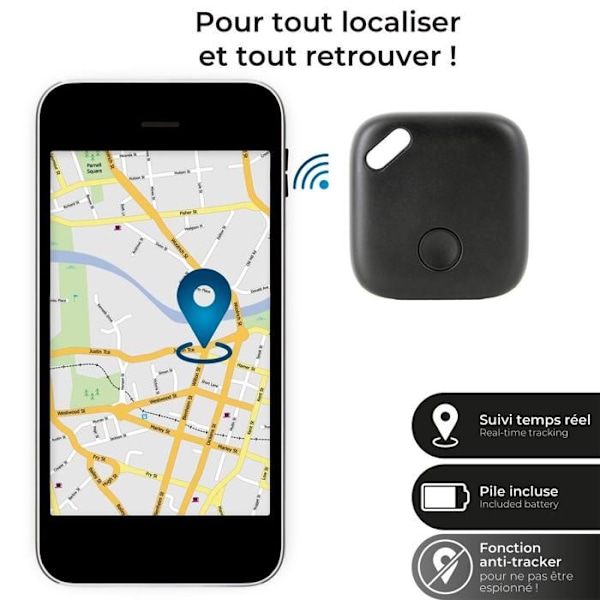 Wiami BeMix Locator Tracker Batteridriven Svart Fungerar med Apple Hitta mig