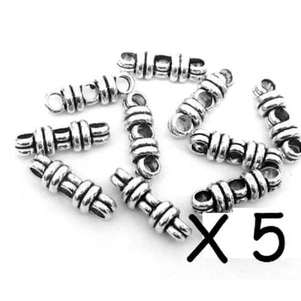 Parti med 50 Multi Row Connector Beads 3 Rader i Silver Metal