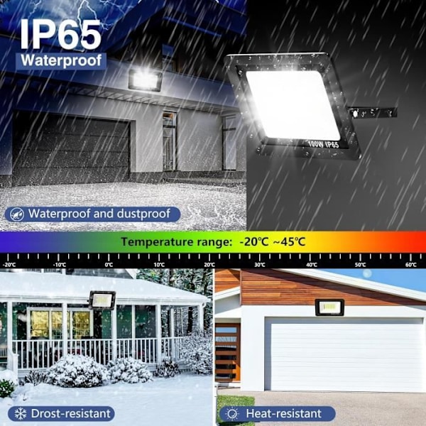 100W Udendørs LED Projektor, 10000Lm LED Spot 144Leds Udendørs Belysning Ip65 Vandtæt, LED Lys Projektor 6500K Belysning