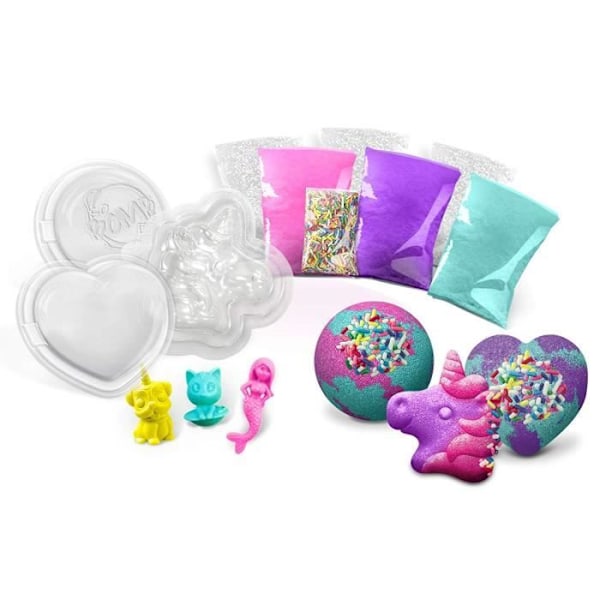 Kit SO BOMB DIY - Pakke med 3 - Enhjørning, Hjerte & Diamant - Lav dine egne bruserbombes! Set med 3 Unicorn Bath Bombs - Hjär